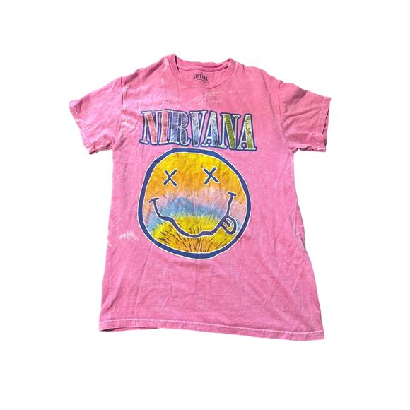 Nirvana Pink Bleach Short Sleeve Crew Neck Tee Unisex Size Small Music Retro‎ - Picture 1 of 6